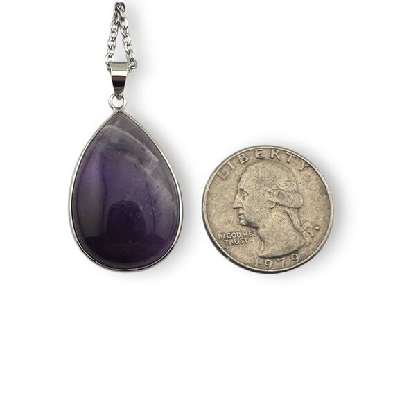 Amethyst Pendant Necklace Silver Wrapped - Picture 3 of 10